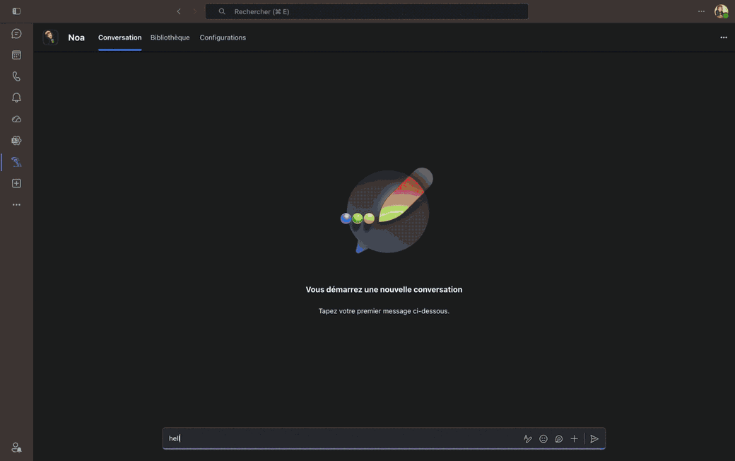 Noa ouvre une conversation dans Microsoft Teams, puis propose des pauses aux équipes.