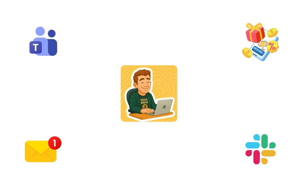 Salarié au laptop, avec Microsoft Teams et les outils du quotidien autour de lui
